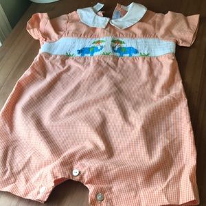 Sweet orange gingham smocked boys one piece - size 12 months